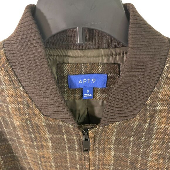 APT.9 Faux Wool Bomber Jacket Brown Plaid Standard Fit Size S - Picture 3 of 9